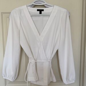 J. Crew White Wrap Blouse with Tie Waist